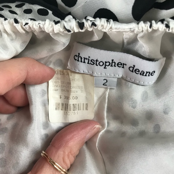 Y2K NWT Christopher Dean 100% Silk Black & White Polka Dot Yacht Maxi Dress 2 - Picture 9 of 9